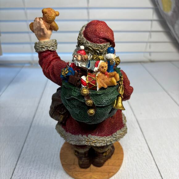 Santa Claus Figurine Holding Candy Cane & Teddy Bear  Holiday Decor - Picture 7 of 12